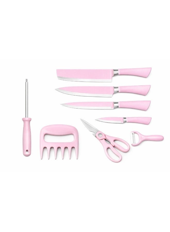 Kitchen Knife Set – Stainless Steel Blades with Pink Handles, Chef Knife, Scissor & Peeler, Multipurpose Cutlery - Image 1